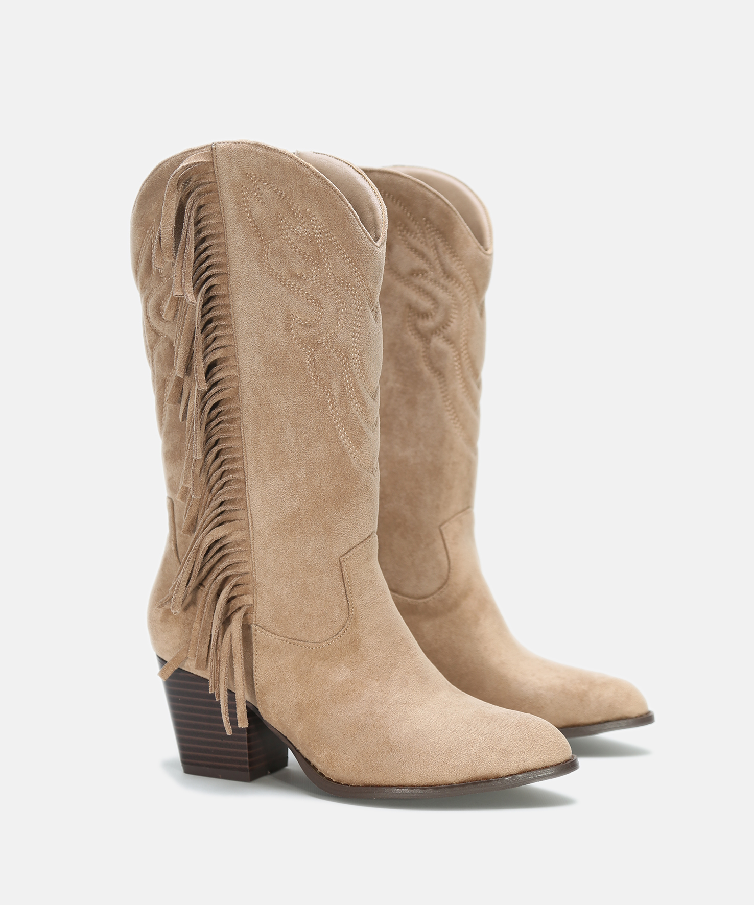 Botas cowboy flecos tac&oacute;n media ca&ntilde;a image number null